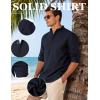JEMITOP Mens Stretch Linen-Like Henley Shirt Casual Long Sleeve Mandarin Collar Shirts for Summer Beach Vacation(Navy Blue)