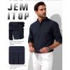 JEMITOP Mens Stretch Linen-Like Henley Shirt Casual Long Sleeve Mandarin Collar Shirts for Summer Beach Vacation(Navy Blue)