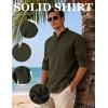 JEMITOP Mens Stretch Linen-Like Henley Shirt Casual Long Sleeve Mandarin Collar Shirts for Summer Beach Vacation(Olive Green)
