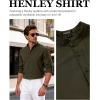 JEMITOP Mens Stretch Linen-Like Henley Shirt Casual Long Sleeve Mandarin Collar Shirts for Summer Beach Vacation(Olive Green)