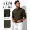 JEMITOP Mens Stretch Linen-Like Henley Shirt Casual Long Sleeve Mandarin Collar Shirts for Summer Beach Vacation(Olive Green)