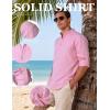 JEMITOP Mens Stretch Linen-Like Henley Shirt Casual Long Sleeve Mandarin Collar Shirts for Summer Beach Vacation(Pink)