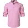 JEMITOP Mens Stretch Linen-Like Henley Shirt Casual Long Sleeve Mandarin Collar Shirts for Summer Beach Vacation(Pink)