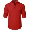 JEMITOP Mens Stretch Linen-Like Henley Shirt Casual Long Sleeve Mandarin Collar Shirts for Summer Beach Vacation(Red)