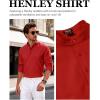JEMITOP Mens Stretch Linen-Like Henley Shirt Casual Long Sleeve Mandarin Collar Shirts for Summer Beach Vacation(Red)