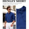 JEMITOP Mens Stretch Linen-Like Henley Shirt Casual Long Sleeve Mandarin Collar Shirts for Summer Beach Vacation(Royal Blue)