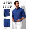 JEMITOP Mens Stretch Linen-Like Henley Shirt Casual Long Sleeve Mandarin Collar Shirts for Summer Beach Vacation(Royal Blue)
