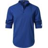 JEMITOP Mens Stretch Linen-Like Henley Shirt Casual Long Sleeve Mandarin Collar Shirts for Summer Beach Vacation(Royal Blue)