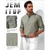JEMITOP Mens Stretch Linen-Like Henley Shirt Casual Long Sleeve Mandarin Collar Shirts for Summer Beach Vacation(Sage Green)