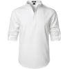 JEMITOP Mens Stretch Linen-Like Henley Shirt Casual Long Sleeve Mandarin Collar Shirts for Summer Beach Vacation(White)