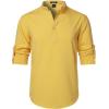 JEMITOP Mens Stretch Linen-Like Henley Shirt Casual Long Sleeve Mandarin Collar Shirts for Summer Beach Vacation(Yellow)