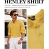 JEMITOP Mens Stretch Linen-Like Henley Shirt Casual Long Sleeve Mandarin Collar Shirts for Summer Beach Vacation(Yellow)