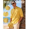 JEMITOP Mens Stretch Linen-Like Henley Shirt Casual Long Sleeve Mandarin Collar Shirts for Summer Beach Vacation(Yellow)