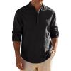 JEMITOP Mens Stretch Linen-Like Henley Shirt Casual Long Sleeve Mandarin Collar Shirts for Summer Beach Vacation(Dark Grey)