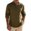 JEMITOP Mens Stretch Linen-Like Henley Shirt Casual Long Sleeve Mandarin Collar Shirts for Summer Beach Vacation(Light Coffee)
