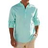 JEMITOP Mens Stretch Linen-Like Henley Shirt Casual Long Sleeve Mandarin Collar Shirts for Summer Beach Vacation(Mint Green)