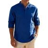 JEMITOP Mens Stretch Linen-Like Henley Shirt Casual Long Sleeve Mandarin Collar Shirts for Summer Beach Vacation(Royal Blue)