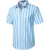 JEMITOP Men’s Stretch Wrinkle Free Short Sleeve Texture Shirt Lightweight Summer Button Down Shirts for Beach Vacation(White Blue Striped)