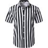 JEMITOP Men’s Stretch Wrinkle Free Short Sleeve Texture Shirt Lightweight Summer Button Down Shirts for Beach Vacation(White Black Striped)