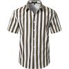 JEMITOP Men’s Stretch Wrinkle Free Short Sleeve Texture Shirt Lightweight Summer Button Down Shirts for Beach Vacation(White Brown Striped)
