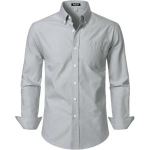 JEMITOP Men’s Classic Lightweight Oxford Button Down Collar Shirts Business Casual Long Sleeve Dress Shirt with Pocket(Light Grey)