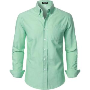 JEMITOP Men’s Classic Lightweight Oxford Button Down Collar Shirts Business Casual Long Sleeve Dress Shirt with Pocket(Mint Green)