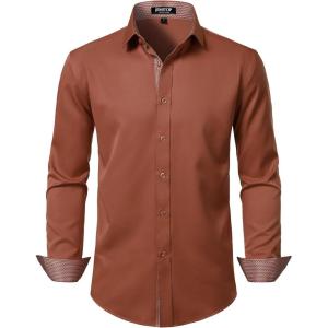 JEMITOP Men’s Stretch Multi-Use Long Sleeve Dress Shirts Party Prom Wedding Shirts with Slight Sheen(Burnt Orange)