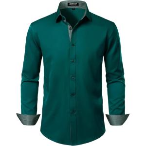 JEMITOP Men’s Stretch Multi-Use Long Sleeve Dress Shirts Party Prom Wedding Shirts with Slight Sheen(Emerald Green)