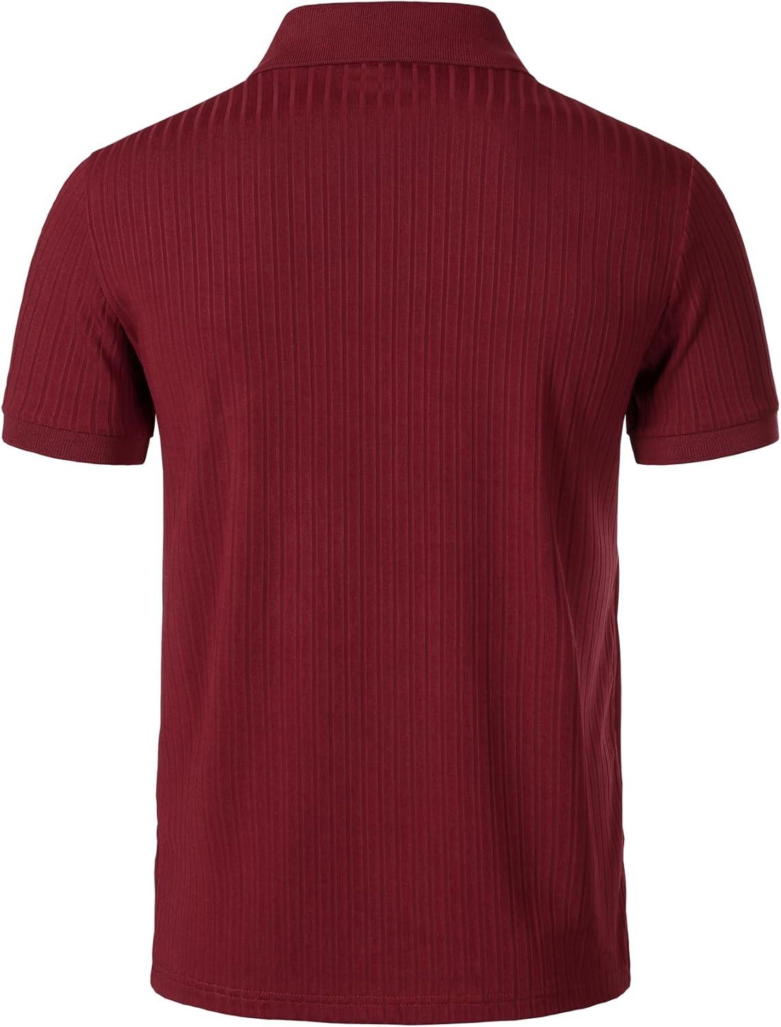 imageJEMITOP Mens Stretch Knit Slim Fit Polo Shirts Casual Short Sleeve Ribbed Collar Golf ShirtBurgundy