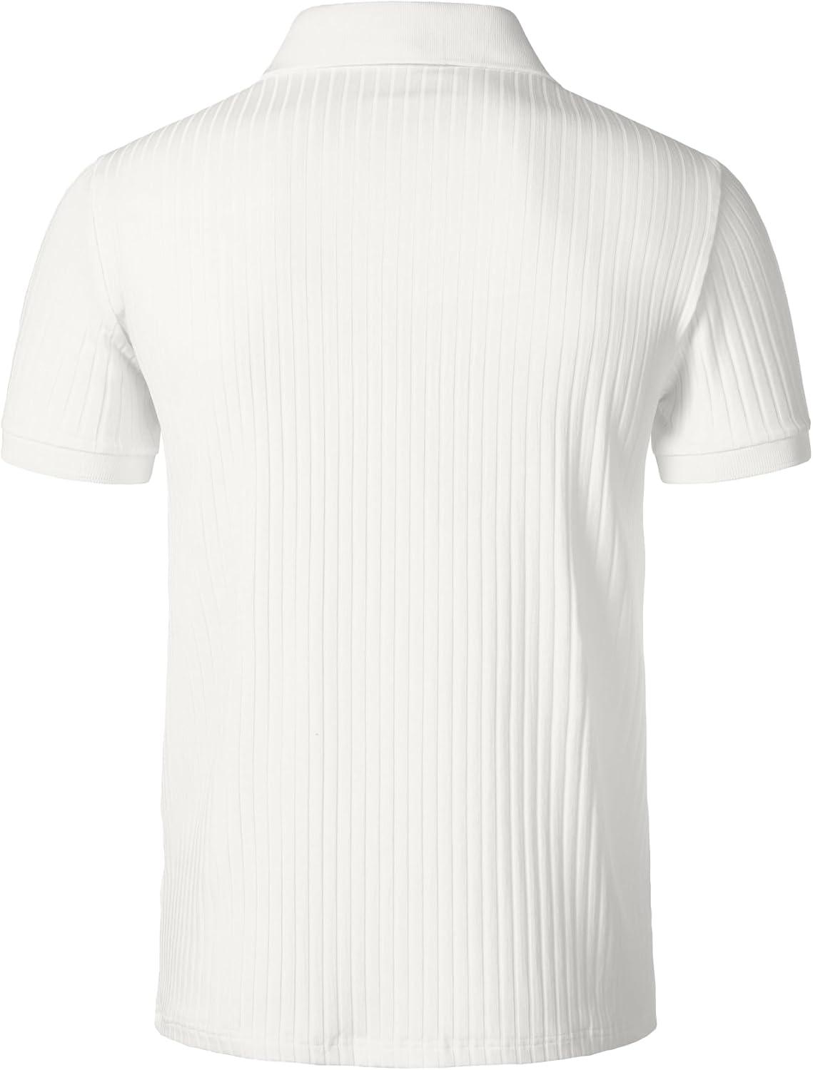 imageJEMITOP Mens Stretch Knit Slim Fit Polo Shirts Casual Short Sleeve Ribbed Collar Golf ShirtCream White