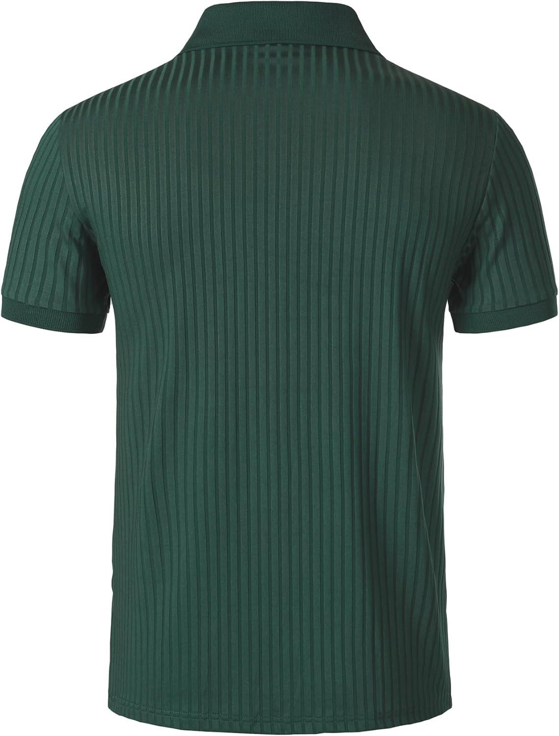 imageJEMITOP Mens Stretch Knit Slim Fit Polo Shirts Casual Short Sleeve Ribbed Collar Golf ShirtDark Green