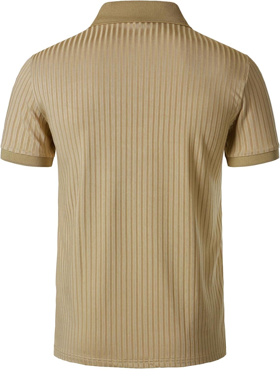 imageJEMITOP Mens Stretch Knit Slim Fit Polo Shirts Casual Short Sleeve Ribbed Collar Golf ShirtKhaki