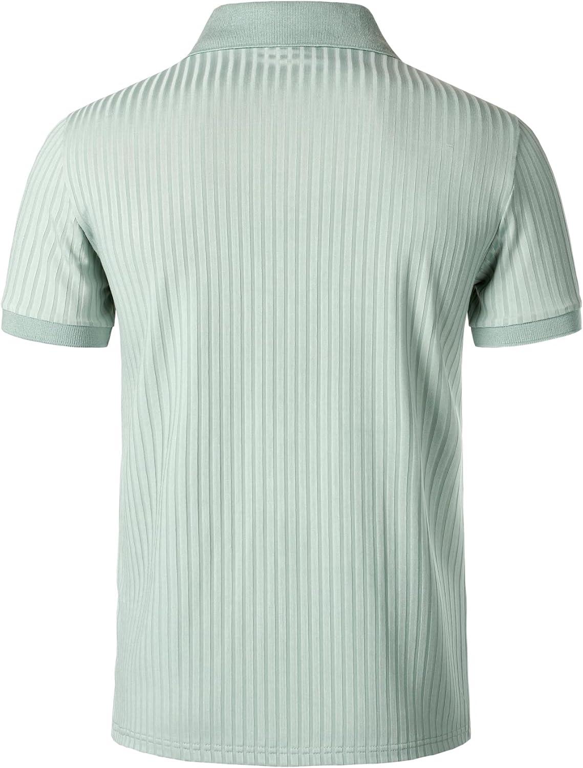 imageJEMITOP Mens Stretch Knit Slim Fit Polo Shirts Casual Short Sleeve Ribbed Collar Golf ShirtLight Green