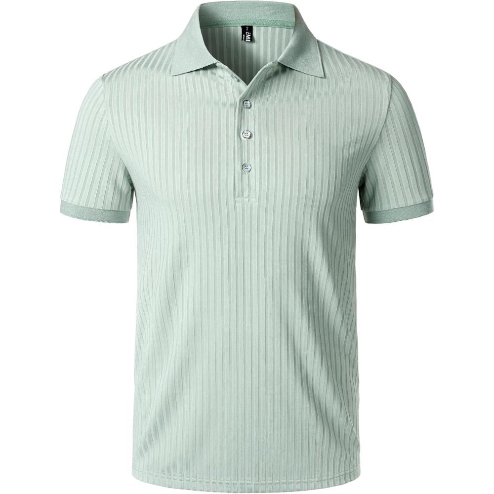imageJEMITOP Mens Stretch Knit Slim Fit Polo Shirts Casual Short Sleeve Ribbed Collar Golf ShirtLight Green