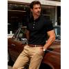 JEMITOP Men’s Stretch Knit Slim Fit Polo Shirts Casual Short Sleeve Ribbed Collar Golf Shirt(Black)