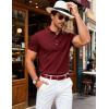 JEMITOP Men’s Stretch Knit Slim Fit Polo Shirts Casual Short Sleeve Ribbed Collar Golf Shirt(Burgundy)