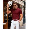 JEMITOP Men’s Stretch Knit Slim Fit Polo Shirts Casual Short Sleeve Ribbed Collar Golf Shirt(Burgundy)