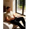 JEMITOP Men’s Stretch Knit Slim Fit Polo Shirts Casual Short Sleeve Ribbed Collar Golf Shirt(Khaki)