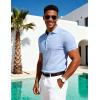 JEMITOP Men’s Stretch Knit Slim Fit Polo Shirts Casual Short Sleeve Ribbed Collar Golf Shirt(Light Blue)