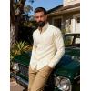 JEMITOP Mens Stretch Wrinkle-Free Slim Fit Mandarin Collar Button Down Shirts Long Sleeve Dress Shirt with Pocket(Beige)