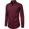 JEMITOP Mens Stretch Wrinkle-Free Slim Fit Mandarin Collar Button Down Shirts Long Sleeve Dress Shirt with Pocket(Burgundy)