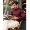 JEMITOP Mens Stretch Wrinkle-Free Slim Fit Mandarin Collar Button Down Shirts Long Sleeve Dress Shirt with Pocket(Burgundy)