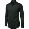 JEMITOP Mens Stretch Wrinkle-Free Slim Fit Mandarin Collar Button Down Shirts Long Sleeve Dress Shirt with Pocket(Dark Green)