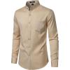 JEMITOP Mens Stretch Wrinkle-Free Slim Fit Mandarin Collar Button Down Shirts Long Sleeve Dress Shirt with Pocket(Khaki)