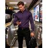 JEMITOP Mens Stretch Wrinkle-Free Slim Fit Mandarin Collar Button Down Shirts Long Sleeve Dress Shirt with Pocket(Purple)
