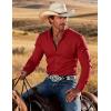 JEMITOP Mens Stretch Wrinkle-Free Slim Fit Mandarin Collar Button Down Shirts Long Sleeve Dress Shirt with Pocket(Red)