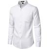 JEMITOP Mens Stretch Wrinkle-Free Slim Fit Mandarin Collar Button Down Shirts Long Sleeve Dress Shirt with Pocket(White)