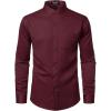 JEMITOP Mens Stretch Wrinkle-Free Slim Fit Mandarin Collar Button Down Shirts Long Sleeve Dress Shirt with Pocket(Burgundy)