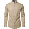 JEMITOP Mens Stretch Wrinkle-Free Slim Fit Mandarin Collar Button Down Shirts Long Sleeve Dress Shirt with Pocket(Khaki)