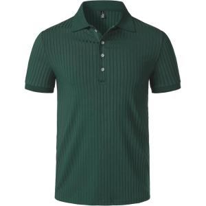 JEMITOP Men’s Stretch Knit Slim Fit Polo Shirts Casual Short Sleeve Ribbed Collar Golf Shirt(Dark Green)